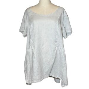 Flax 100% Linen Light Gray Tunic Top M Lagenlook Artsy Art to Wear Pockets